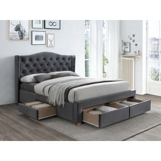  łóżka ŁÓŻKO ASPEN II VELVET 160x200 KOLOR SZARY/DĄB TAPICERKA BLUVEL 14 ASPENIIVSZD Meble Signal - 1