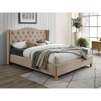 łóżka ŁÓŻKO ASPEN VELVET 140x200 KOLOR BEŻ/DĄB TAPICERKA BLUVEL 28 ASPENV140BED Meble Signal - 1