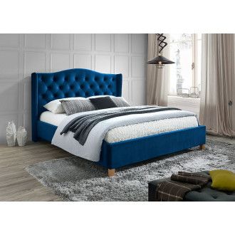  łóżka ŁÓŻKO ASPEN VELVET 160x200 KOLOR GRANATOWY/DĄB TAPICERKA BLUVEL 86 ASPENV160GRD Meble Signal - 1