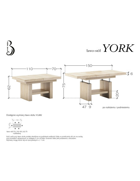 BOMAR MEBLE ŁAWO-STÓŁ YORK 70x110-150
