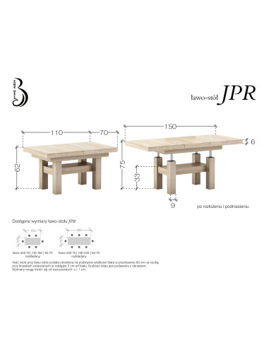 BOMAR MEBLE ŁAWO-STÓŁ JPR 70x110-150